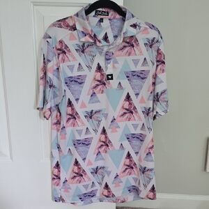 Bad Birdie Pink and Purple Polo Shirt with Geometric Design